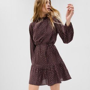 NWT GAP Mockneck Metallic Mini Dress Tiered Smocked Neck Size XL